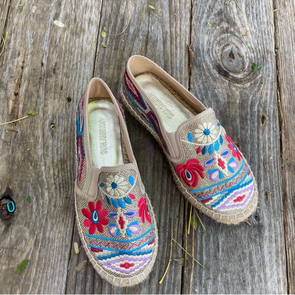 Johnny Was Nepentha Espadrille Platform Champagne Sequin Sz 36 US 5,5 NWOBox